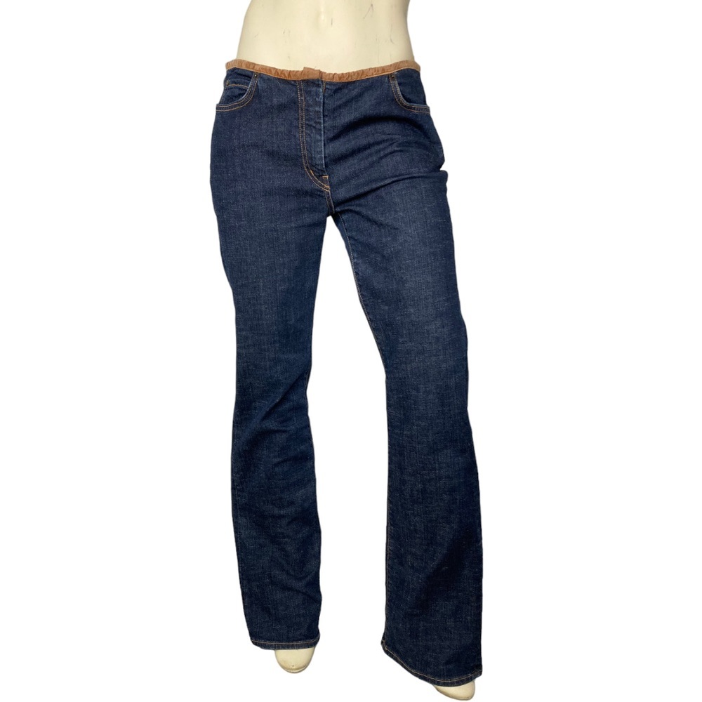 Arden B Dark Blue Bootcut Jeans with Brown Waist Trim